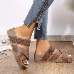 Mid Heel Braided Sandals - Elegant Open Toe Slippers