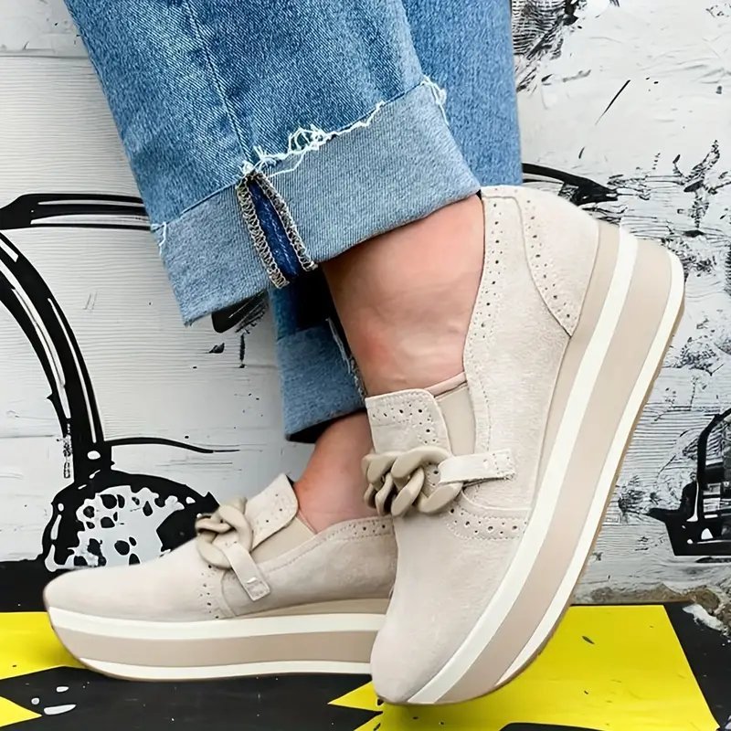 Trendy Slip-On Sneakers - Chain-Embellished with Thick Sole