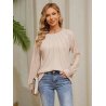 Long Sleeve Waffle Knit Crew Neck Lace Work Shirt for Women