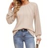 Long Sleeve Waffle Knit Crew Neck Lace Work Shirt for Women