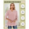 V-Neck Chiffon Blouse - 3/4 Split Sleeve, Casual Loose Fit