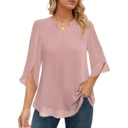 V-Neck Chiffon Blouse - 3/4...