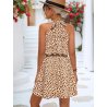 Hearts Print Halter Neck Dress, Casual Sleeveless Bow Back Slim Dress