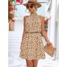 Hearts Print Halter Neck Dress, Casual Sleeveless Bow Back Slim Dress